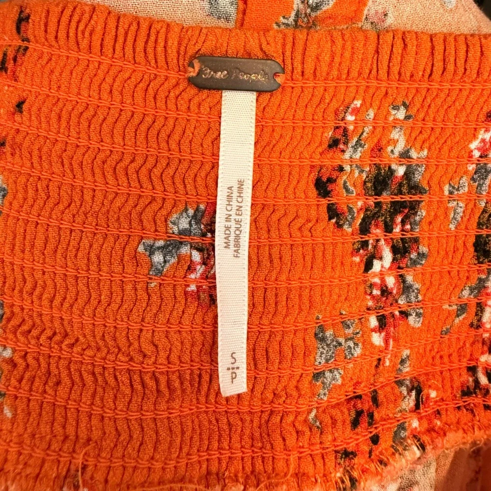 Free People Close To You Orange Floral Puff Sleeve Smocked Peplum Top Small